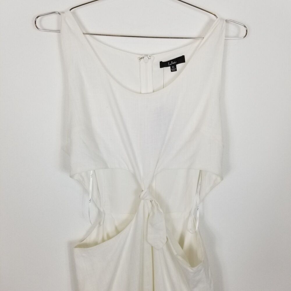 Lulu's Women Stun All Summer White Linen Cutout Tie-Front Midi Dress Size XL‎ - Picture 2 of 10